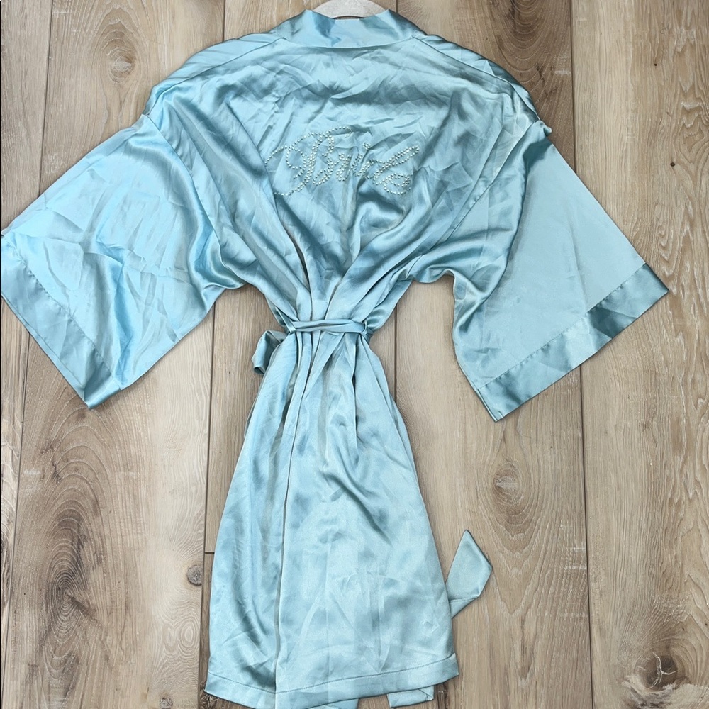 Victoria’s Secret Bride Satin Robe with Bling Blue Size Small/Medium